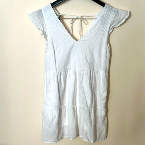 Abercrombie White Cotton Babydoll Mini Dress Tiered Ruffle Sleeves Summer Medium - Picture 2 of 11